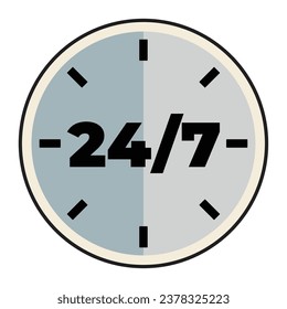 Flat icon illustration of 24 hours a day service sign. Icon symbol vector. Business and time concept.