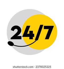 Flat icon illustration of 24 hours a day service sign. Icon symbol vector. Business and time concept.