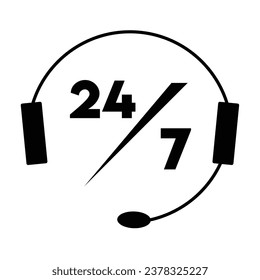 Flat icon illustration of 24 hours a day service sign. Icon symbol vector. Business and time concept.