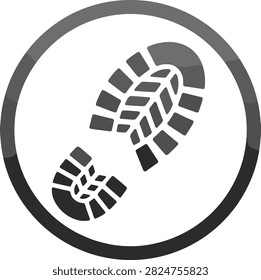 A flat icon illustration of an astronaut boot print on the lunar surface, representing space exploration, moon landing missions, and cosmic discovery themes.