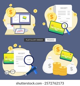 Flat icon illustration. Card payment, consumption, expenditure and income, money and finance. Vector illustration.