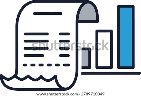 Flat icon illustration of a financial receipt and ascending bar graph representing business growth isolated on transparent background