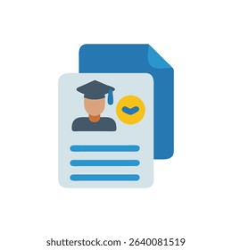 Flat icon illustration of graduation certificate with verified check