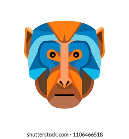 Flat icon illustration of mascot head of a rhesus macaque, a species of Old World monkey viewed from front on isolated background in retro style.