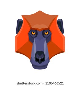 Flat icon illustration of mascot head of a baboon, an Old World monkey of the genus Papio, part of the subfamily Cercopithecinae viewed from front  on isolated background in retro style.