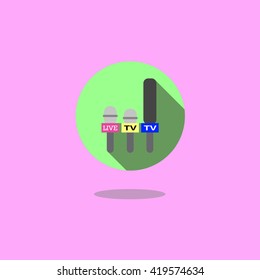Flat icon illustration of microphone journalist