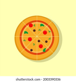 flat icon illustration of pizza cheese with many topping