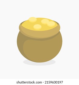 flat icon illustration of a sack of gold coins for finance, banking, treasure and money elements