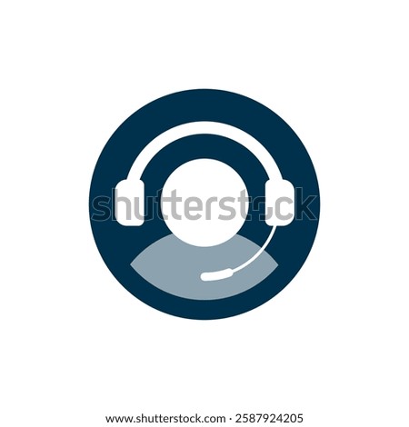 Flat icon illustration of a silhouette head wearing a headset, representing customer service, support, call center, or any information related assistance