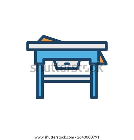 Flat icon illustration of a simple blue worktable design