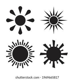 Flat icon, illustration, symbol, graphics, set of black summer sun silhouette vector on white background. Good for logos, web buttons, website design and mobile apps.