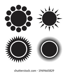 Flat icon, illustration, symbol, graphics, set of black summer sun silhouette vector on white background. Good for logos, web buttons, website design and mobile apps.