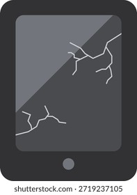 Ilustración plana del icono de una tableta con una pantalla agrietada