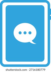 Ilustración plana del icono del dispositivo de la tableta y la burbuja del chat
