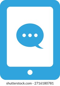 Ilustración plana del icono del dispositivo de la tableta y la burbuja del chat
