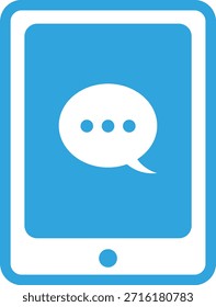 Ilustración plana del icono del dispositivo de la tableta y la burbuja del chat
