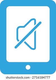 Flat icon illustration of tablet device and muted speaker
