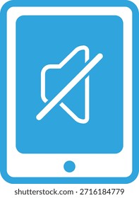 Flat icon illustration of tablet device and muted speaker
