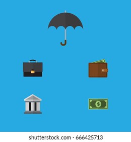 Flat Icon Incoming Set Of Bank, Billfold, Greenback And Other Vector Objects. Also Includes Pocketbook, Beach, Wallet Elements.