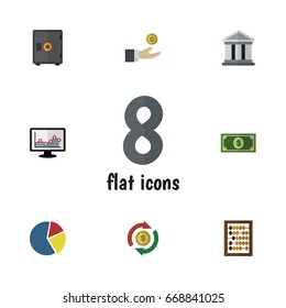 Flat Icon Incoming Set Of Bank, Hand With Coin, Counter Vector Objects. Also Includes Architecture, Counter, Bar Elements.