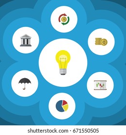 Flat Icon Incoming Set Of Bank, Diagram, Cash And Other Vector Objects. Also Includes Bulb, Coin, Bank Elements.