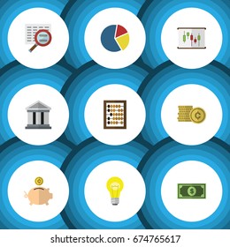 Flat Icon Incoming Set Of Bank, Counter, Bubl And Other Vector Objects. Also Includes Bar, Cash, Architecture Elements.