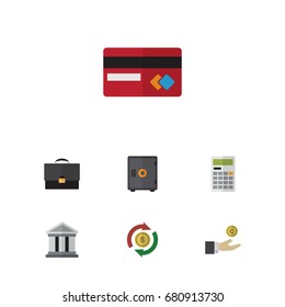 Flat Icon Incoming Set Of Bank, Calculate, Hand With Coin Vector Objects. Also Includes Architecture, Mastercard, Calculate Elements.