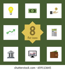 Flat Icon Incoming Set Of Billfold, Chart, Growth And Other Vector Objects. Also Includes Wallet, Pocketbook, Light Elements.