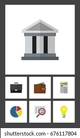 Flat Icon Incoming Set Of Billfold, Bank, Portfolio And Other Vector Objects. Also Includes Bar, Idea, Diplomat Elements.