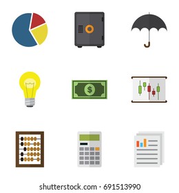 Flat Icon Incoming Set Of Bubl, Parasol, Diagram And Other Vector Objects. Also Includes Strongbox, Safe, Beach Elements.