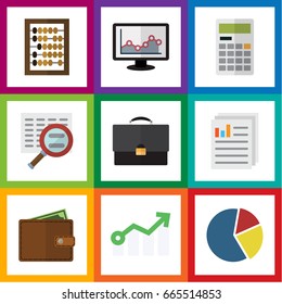 Flat Icon Incoming Set Of Calculate, Growth, Portfolio And Other Vector Objects. Also Includes Pie, Counter, Scan Elements.