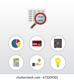 Flat Icon Incoming Set Of Calculate, Hand With Coin, Payment Vector Objects. Also Includes Magnifier, Mastercard, Light Elements.