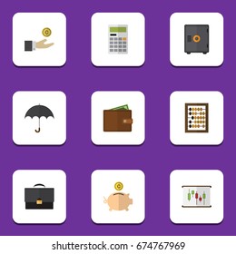 Flat Icon Incoming Set Of Calculate, Diagram, Billfold And Other Vector Objects. Also Includes Abacus, Finance, Briefcase Elements.