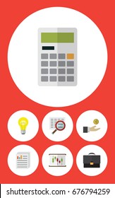 Flat Icon Incoming Set Of Calculate, Hand With Coin, Bubl Vector Objects. Also Includes Diplomat, Calculator, File Elements.