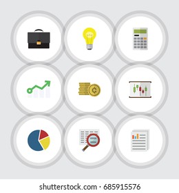 Flat Icon Incoming Set Of Calculate, Document, Growth And Other Vector Objects. Also Includes Report, Arrow, Search Elements.