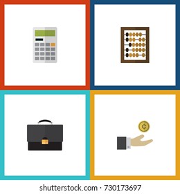 Flat Icon Incoming Set Of Calculate, Hand With Coin, Counter Vector Objects. Also Includes Diplomat, Calculate, Coin Elements.