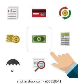 Flat Icon Incoming Set Of Cash, Interchange, Parasol And Other Vector Objects. Also Includes Credit, Interchange, Swap Elements.
