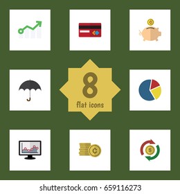 Flat Icon Incoming Set Of Chart, Payment, Growth And Other Vector Objects. Also Includes Pie, Swap, Parasol Elements.