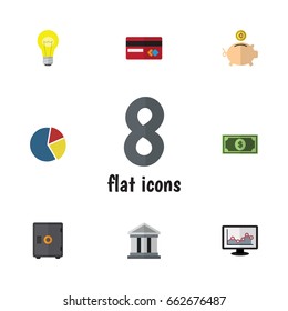 Flat Icon Incoming Set Of Chart, Bank, Payment And Other Vector Objects. Also Includes Box, Pie, Graph Elements.
