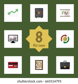Flat Icon Incoming Set Of Chart, Portfolio, Diagram And Other Vector Objects. Also Includes Safe, Interchange, Monitor Elements.