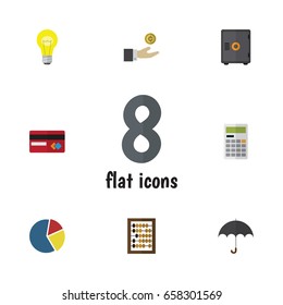 Flat Icon Incoming Set Of Counter, Strongbox, Graph And Other Vector Objects. Also Includes Graph, Parasol, Abacus Elements.