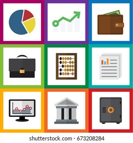 Flat Icon Incoming Set Of Counter, Growth, Chart And Other Vector Objects. Also Includes Bar, Document, Strongbox Elements.