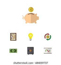 Flat Icon Incoming Set Of Counter, Strongbox, Money Box And Other Vector Objects. Also Includes Money, Light, Box Elements.