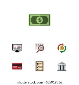 Flat Icon Incoming Set Of Counter, Scan, Bank And Other Vector Objects. Also Includes Card, Magnifier, Interchange Elements.