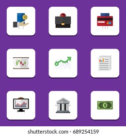 Flat Icon Incoming Set Of Diagram, Growth, Chart And Other Vector Objects. Also Includes Document, Arrow, File Elements.