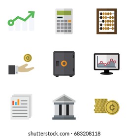 Flat Icon Incoming Set Of Document, Strongbox, Bank And Other Vector Objects. Also Includes Finance, Monitor, Counter Elements.