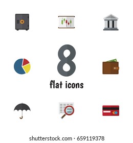 Flat Icon Incoming Set Of Graph, Bank, Strongbox And Other Vector Objects. Also Includes Architecture, Report, Parasol Elements.