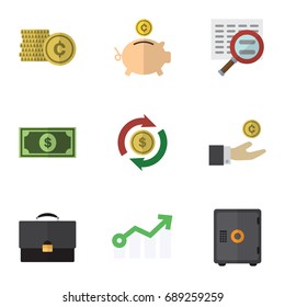 Flat Icon Incoming Set Of Greenback, Interchange, Strongbox And Other Vector Objects. Also Includes Portfolio, Diplomat, Dollar Elements.