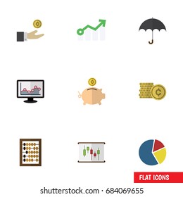 Flat Icon Incoming Set Of Growth, Parasol, Counter And Other Vector Objects. Also Includes Umbrella, Diagram, Bar Elements.