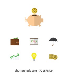 Flat Icon Incoming Set Of Growth, Diagram, Cash And Other Vector Objects.  